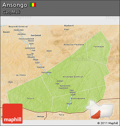 Physical 3D Map of Ansongo, satellite outside
