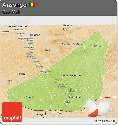 Physical 3D Map of Ansongo, satellite outside