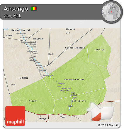 Physical 3D Map of Ansongo, shaded relief outside