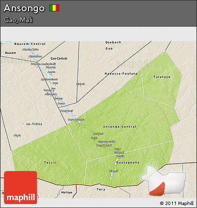 Physical 3D Map of Ansongo, shaded relief outside
