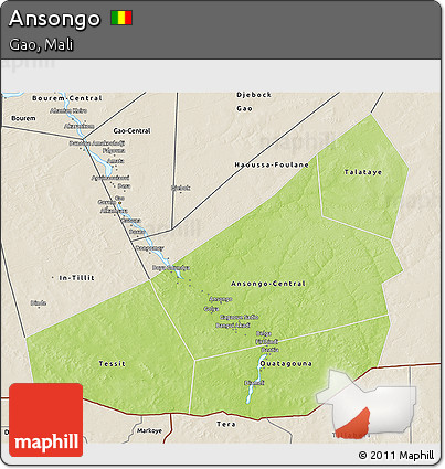 Physical 3D Map of Ansongo, shaded relief outside