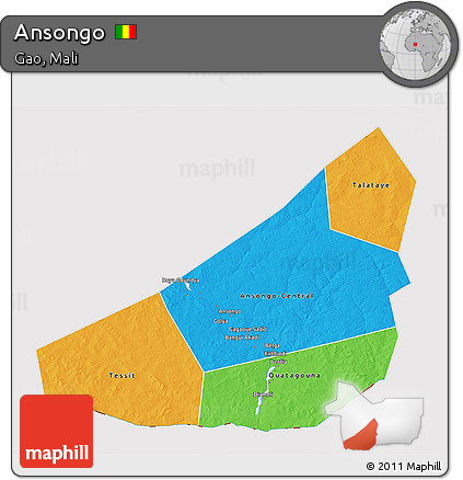 Political 3D Map of Ansongo, cropped outside