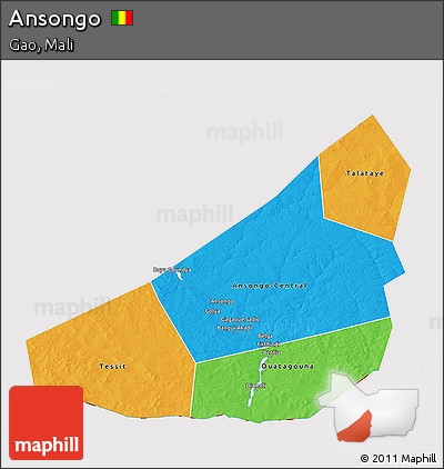 Political 3D Map of Ansongo, cropped outside