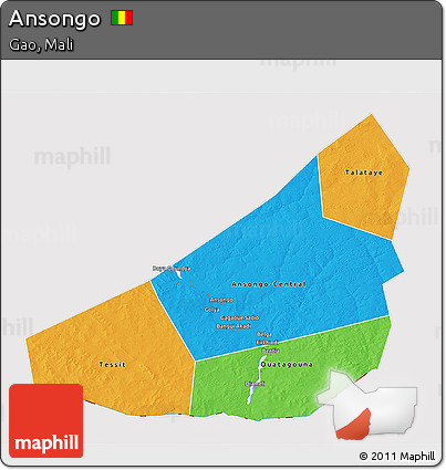 Political 3D Map of Ansongo, cropped outside