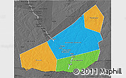 Political 3D Map of Ansongo, darken, desaturated