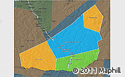 Political 3D Map of Ansongo, darken, semi-desaturated