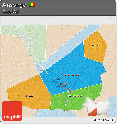 Political 3D Map of Ansongo, lighten