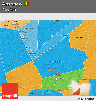 Political 3D Map of Ansongo, political shades outside