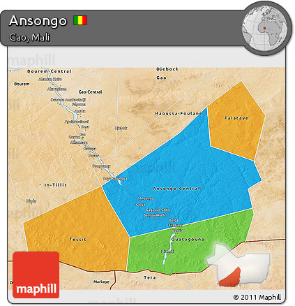 Political 3D Map of Ansongo, satellite outside
