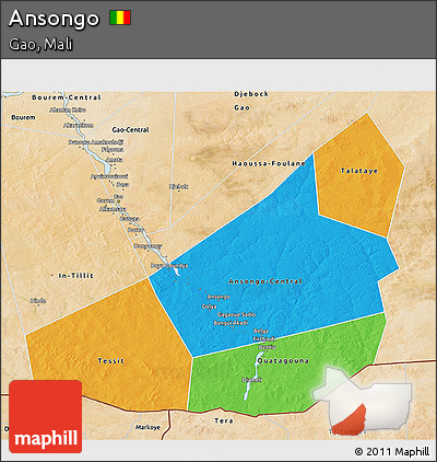 Political 3D Map of Ansongo, satellite outside
