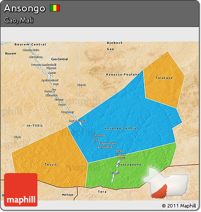 Political 3D Map of Ansongo, satellite outside