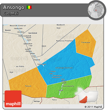 Political 3D Map of Ansongo, shaded relief outside