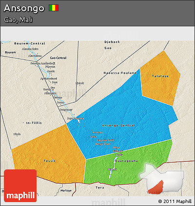 Political 3D Map of Ansongo, shaded relief outside