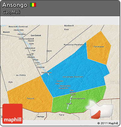 Political 3D Map of Ansongo, shaded relief outside