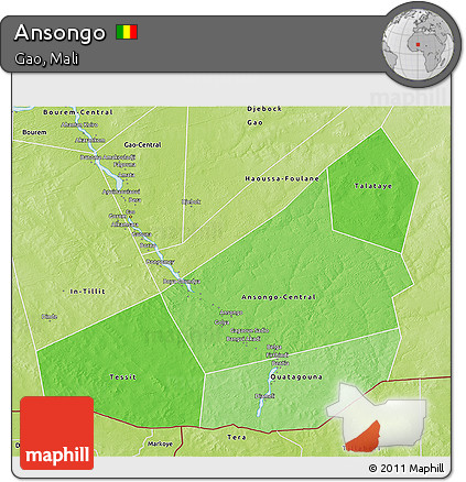 Political Shades 3D Map of Ansongo, physical outside