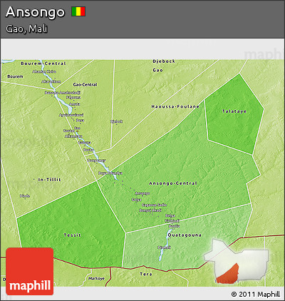 Political Shades 3D Map of Ansongo, physical outside