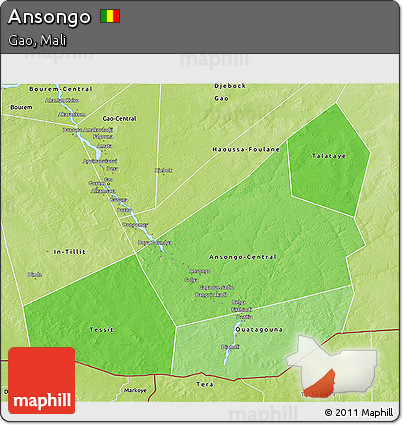 Political Shades 3D Map of Ansongo, physical outside