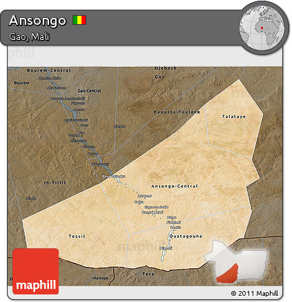 Satellite 3D Map of Ansongo, darken