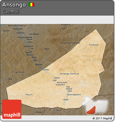 Satellite 3D Map of Ansongo, darken