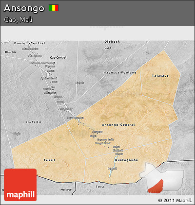 Satellite 3D Map of Ansongo, desaturated