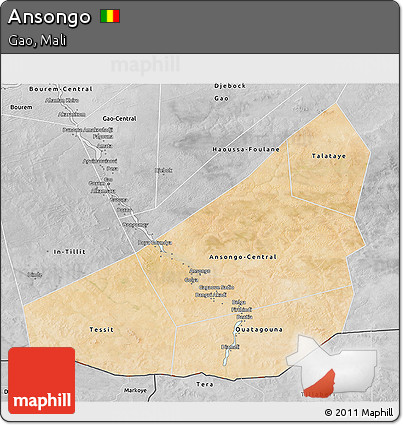 Satellite 3D Map of Ansongo, desaturated