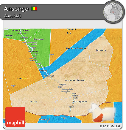 Satellite 3D Map of Ansongo, political outside