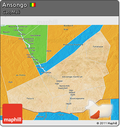 Satellite 3D Map of Ansongo, political outside