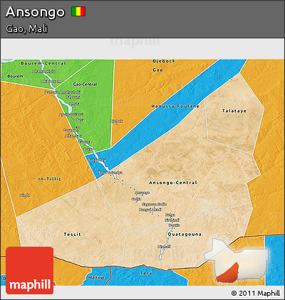 Satellite 3D Map of Ansongo, political outside