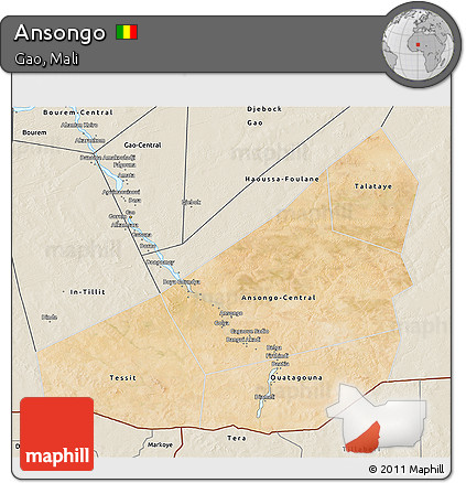 Satellite 3D Map of Ansongo, shaded relief outside