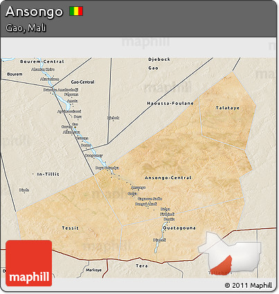 Satellite 3D Map of Ansongo, shaded relief outside
