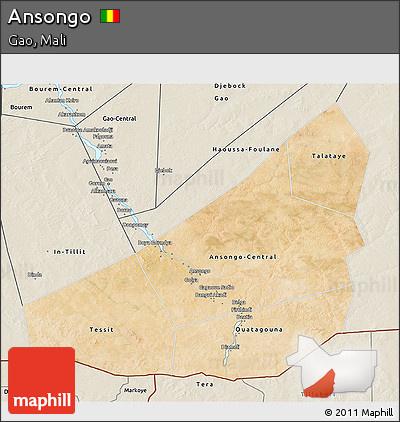 Satellite 3D Map of Ansongo, shaded relief outside