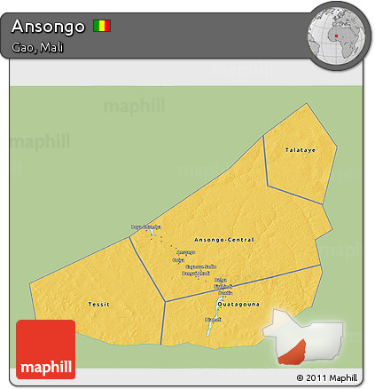 Savanna Style 3D Map of Ansongo, single color outside
