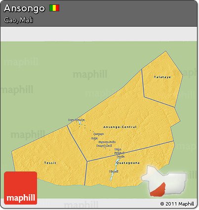 Savanna Style 3D Map of Ansongo, single color outside