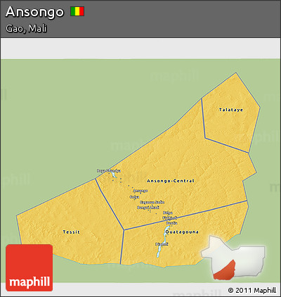 Savanna Style 3D Map of Ansongo, single color outside