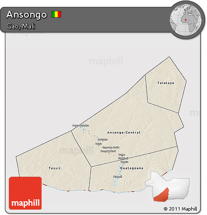 Shaded Relief 3D Map of Ansongo, cropped outside