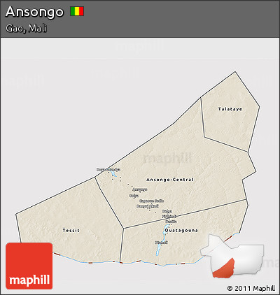 Shaded Relief 3D Map of Ansongo, cropped outside