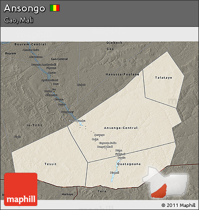 Shaded Relief 3D Map of Ansongo, darken