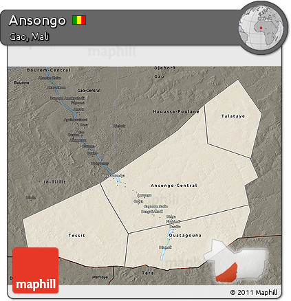 Shaded Relief 3D Map of Ansongo, darken