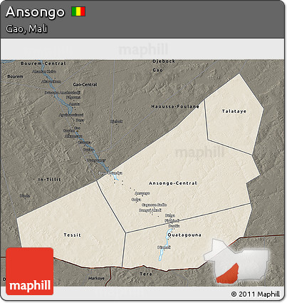 Shaded Relief 3D Map of Ansongo, darken