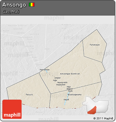 Shaded Relief 3D Map of Ansongo, lighten, desaturated