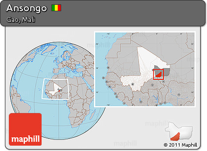 Gray Location Map of Ansongo, highlighted country, highlighted parent region, within the entire country
