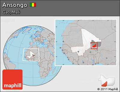 Gray Location Map of Ansongo, highlighted country, highlighted parent region, within the entire country