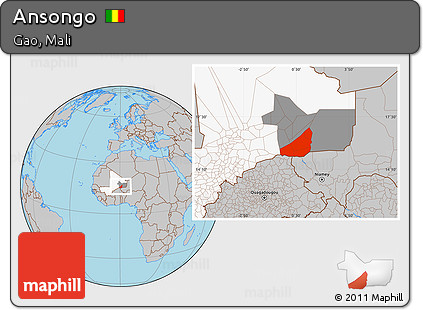 Gray Location Map of Ansongo, highlighted country, highlighted parent region
