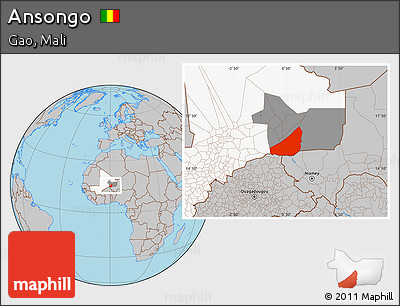Gray Location Map of Ansongo, highlighted country, highlighted parent region