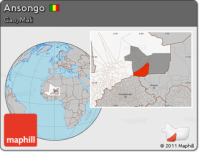 Gray Location Map of Ansongo, highlighted country, highlighted parent region