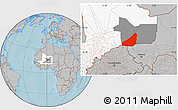 Gray Location Map of Ansongo, highlighted country, highlighted parent region, hill shading