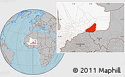Gray Location Map of Ansongo, highlighted country, hill shading