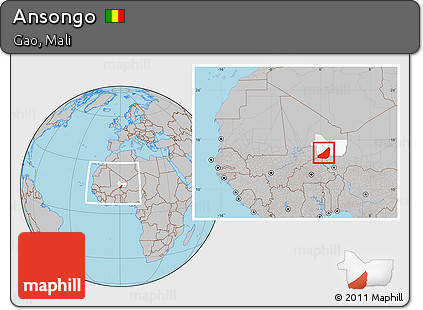 Gray Location Map of Ansongo, highlighted parent region, within the entire country