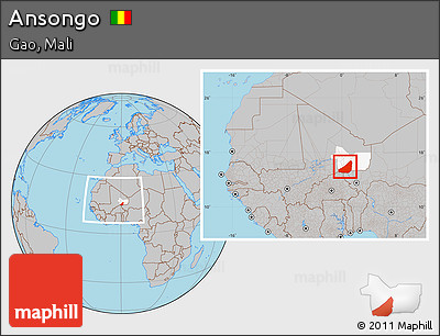 Gray Location Map of Ansongo, highlighted parent region, within the entire country