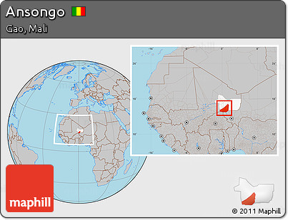 Gray Location Map of Ansongo, highlighted parent region, within the entire country